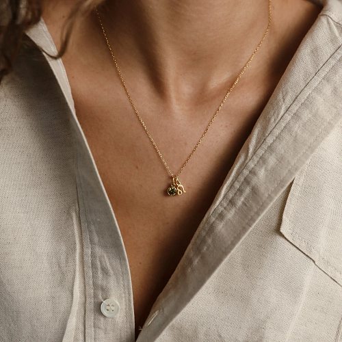 1 Piece Retro Constellation Stainless Steel Inlay Birthstone Zircon Pendant Necklace