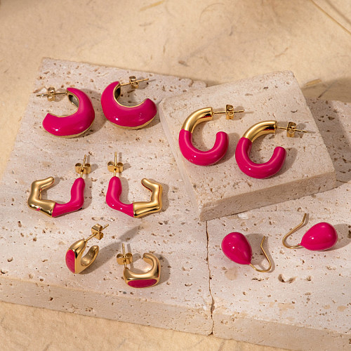 1 Paar elegante, süße C-förmige, unregelmäßige, ovale Edelstahl-Ohrringe im französischen Stil mit 18-karätiger Vergoldung