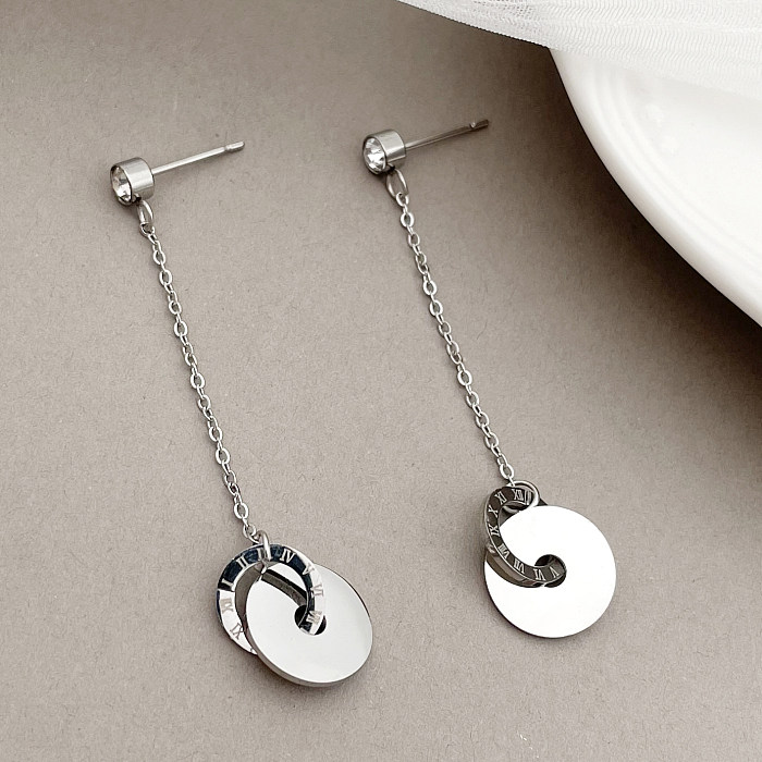 1 paire de boucles d'oreilles pendantes en acier inoxydable, Style Simple, placage rond