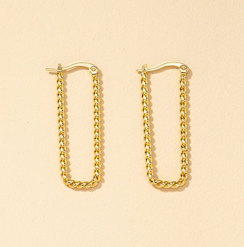 1 par de brincos de argola banhados a ouro 18K retangulares de aço inoxidável streetwear
