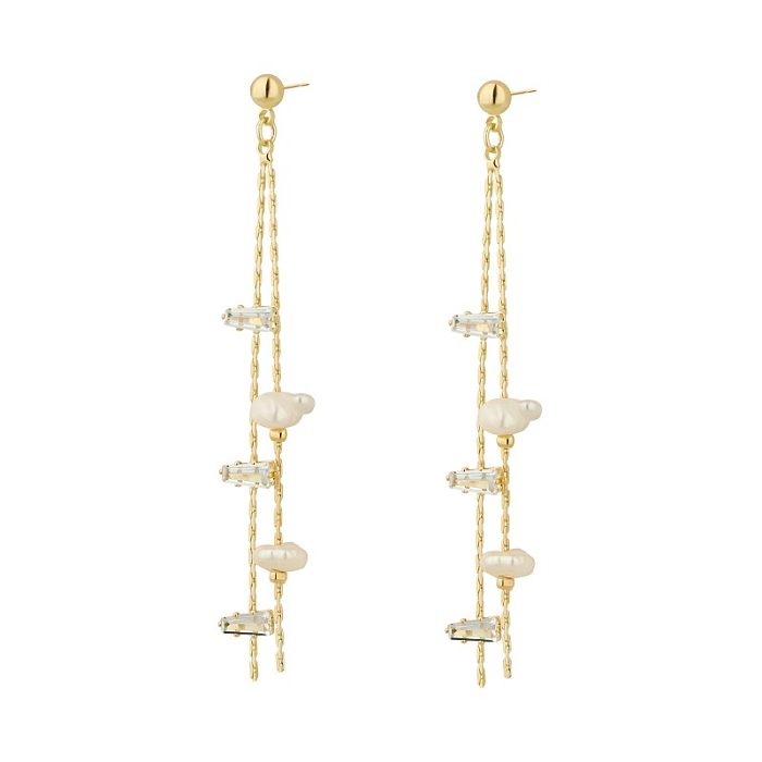 1 Pair Lady Cross Tassel Plating Inlay Stainless Steel  Copper Artificial Pearls Gold Plated Drop Earrings