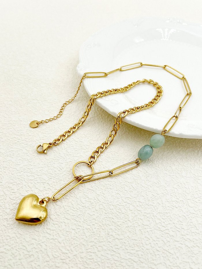 Vintage Style Vacation Heart Shape Stainless Steel  Beaded Plating Gold Plated Pendant Necklace