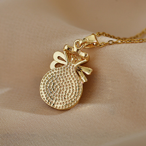 Elegant Streetwear Bow Knot Stainless Steel Copper Plating Inlay Opal Zircon Pendant Necklace