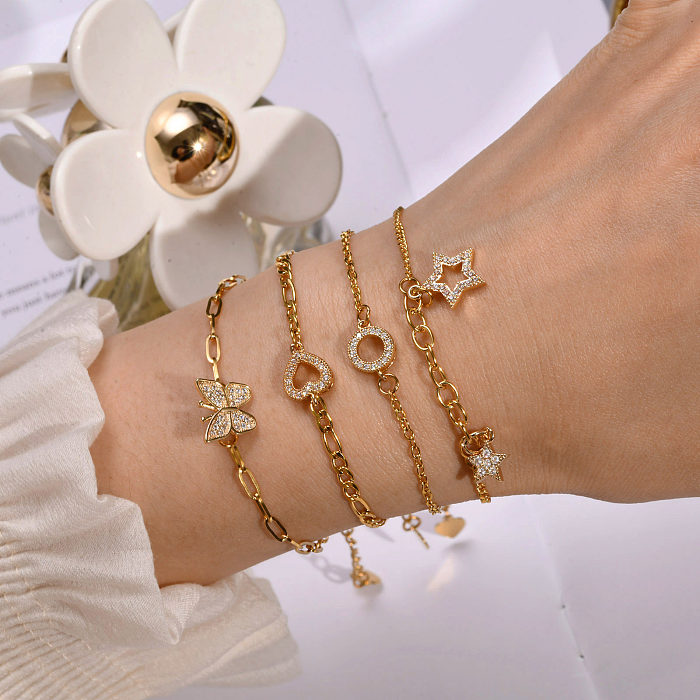 Bracelets plaqués or de Zircon d'acier inoxydable de forme de coeur de style simple en vrac