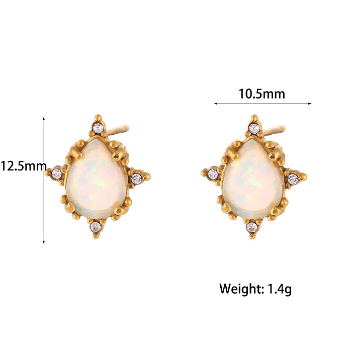 1 Pair Retro Round Water Droplets Heart Shape Stainless Steel  Plating Inlay Gem Rhinestones 18K Gold Plated Ear Studs