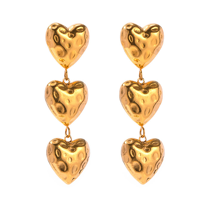 1 paire de boucles d'oreilles pendantes en acier inoxydable plissé en forme de cœur de style IG, plaqué or 18 carats
