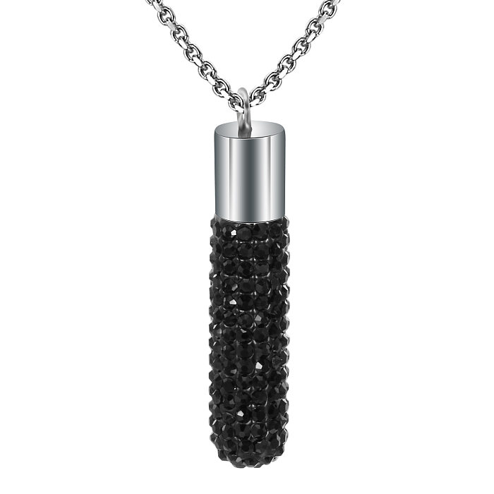 Collier pendentif géométrique en acier inoxydable, Style Simple, incrustation de pierres précieuses artificielles