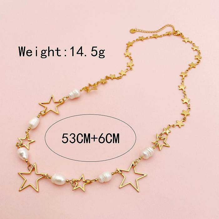 Fashion Star Stainless Steel  Inlay Artificial Pearls Necklace