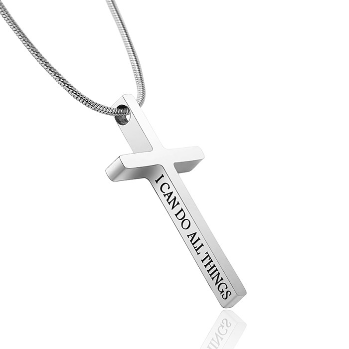 Style Simple Streetwear croix lettre en acier inoxydable placage sculpture pendentif collier Long collier