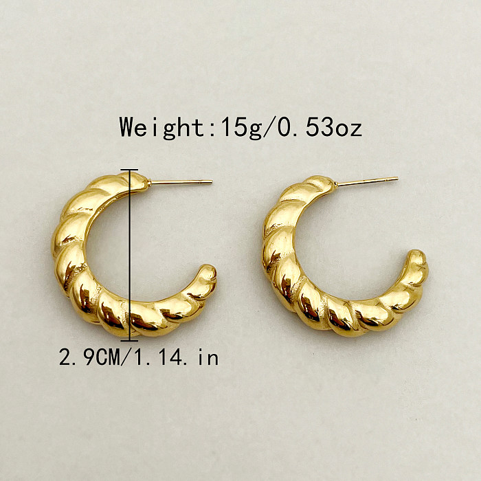 1 paire de boucles d'oreilles en acier inoxydable plaqué or, Style Simple, forme C, couleur unie