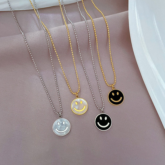 Casual Smiley Face Stainless Steel Plating Inlay Shell Pendant Necklace