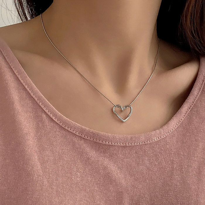 Moda coração forma de aço inoxidável frisado zircão em camadas colares 1 peça