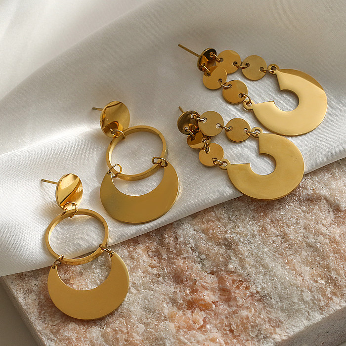 1 par de brincos de gota banhados a ouro 18K com revestimento geométrico streetwear em aço inoxidável