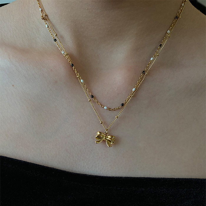 IG Style Bow Knot Stainless Steel Plating 18K Gold Plated Necklace