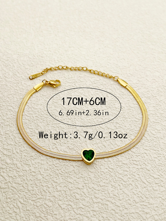 Elegant Luxurious Heart Shape Stainless Steel Plating Inlay Zircon 14K Gold Plated Bracelets