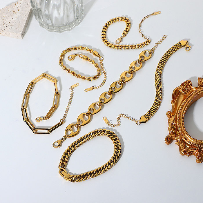 Jewelry Cuban Chain Bracelet Flat Snake Stacked 18K Gold Plated Stainless Steel Bracelet