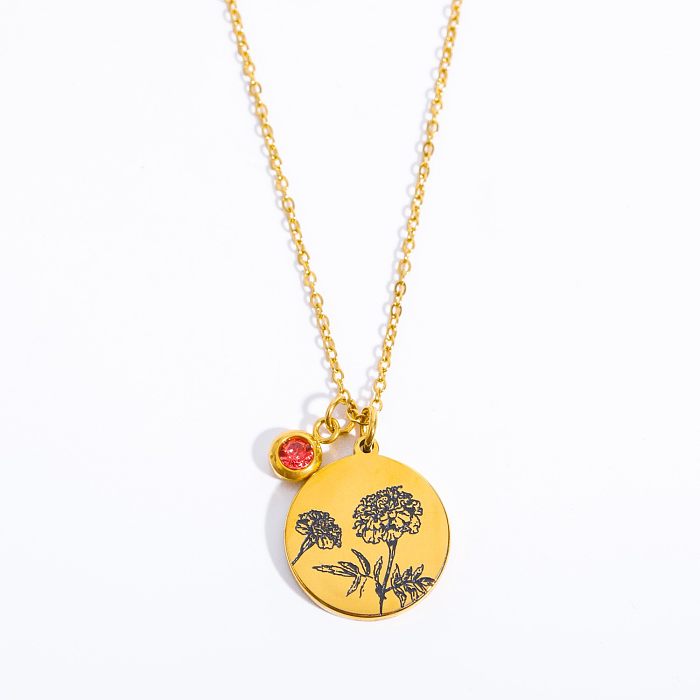 1 pièce mode fleur pétale Lotus acier inoxydable placage pierre de naissance Zircon pendentif collier