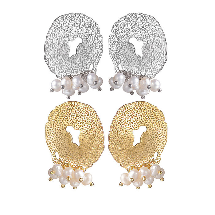 1 Paar elegante, modische Ohrstecker aus Edelstahl mit geometrischer Perlenbeschichtung und 18 Karat vergoldet