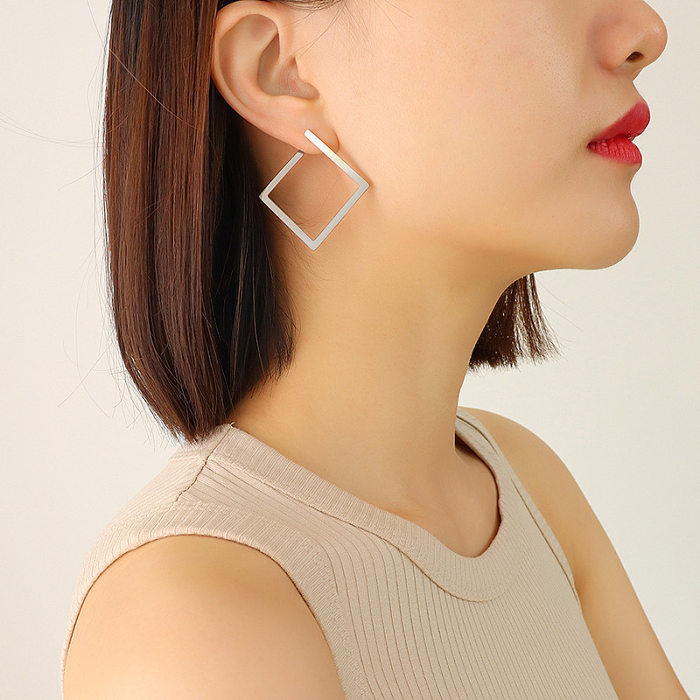 Boucles d'oreilles géométriques simples à trois couches en acier inoxydable, vente en gros