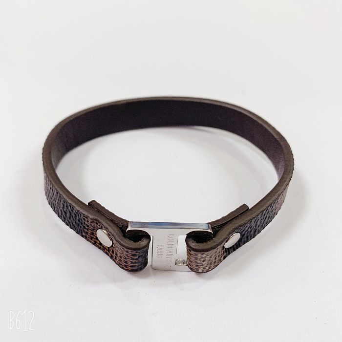 Simple Style Solid Color Leather Titanium Steel Bangle In Bulk