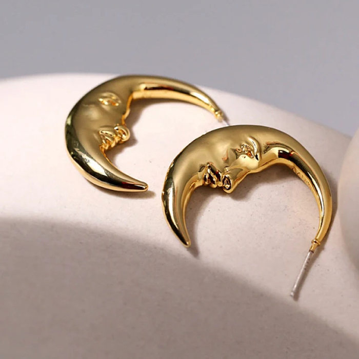 1 Pair Exaggerated Commute Moon Plating Three-dimensional Stainless Steel  Gold Plated Ear Studs