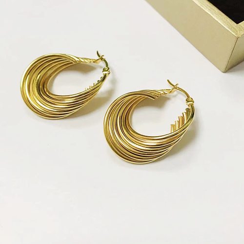 1 paire de boucles d'oreilles rétro géométriques de couleur unie, plaquées en acier inoxydable