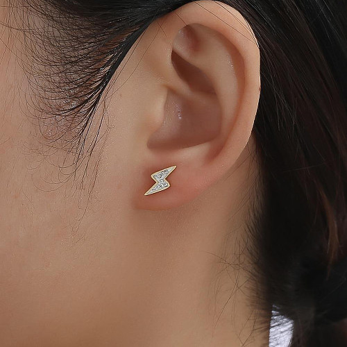 Boucles d'oreilles à la mode en acier inoxydable, 1 paire, clous d'oreilles tridimensionnels plaqués or, strass, en acier inoxydable