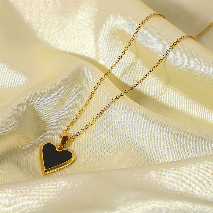 Collier pendentif d'amour en coquillage blanc doré 18 carats, Malachite verte noire, bijoux en acier inoxydable