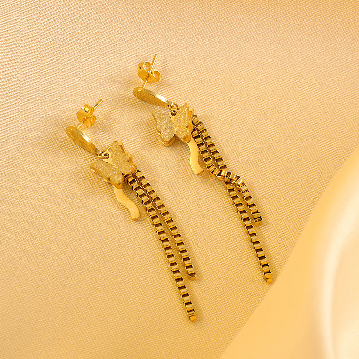 1 paire de boucles d'oreilles pendantes en acier inoxydable plaqué or, Style moderne et classique, pour vacances