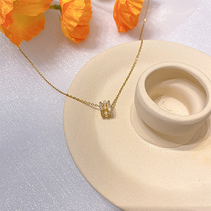 Chapeamento de ouro real design requintado colar de aço inoxidável inteligente feminino all-match de alta qualidade finamente incrustado pingente luz luxo corrente de clavícula