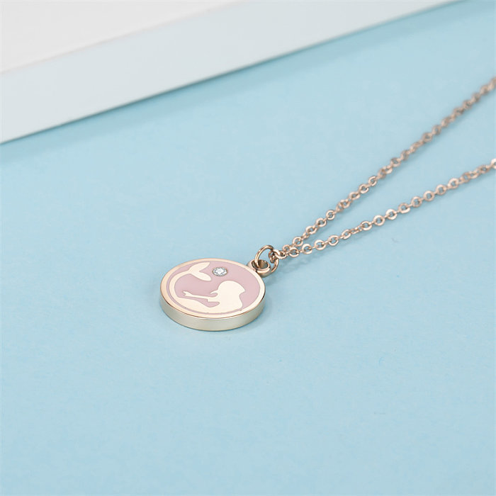 Casual Simple Style Classic Style Mermaid Stainless Steel  Stainless Steel Polishing Plating Inlay Diamond Rose Gold Plated Pendant Necklace