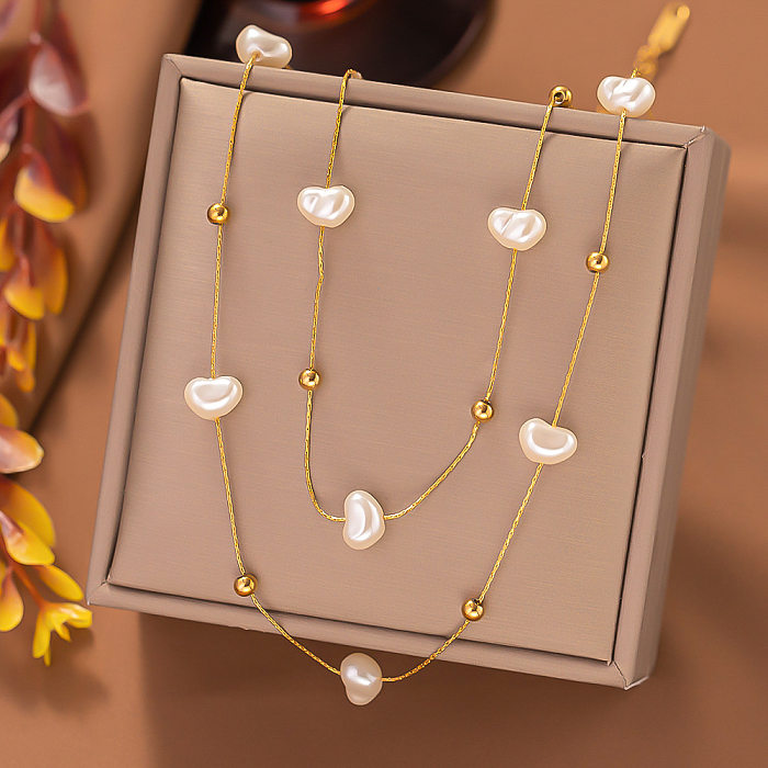 Colliers superposés en acier inoxydable, Style Simple, Style classique, Imitation de perles géométriques