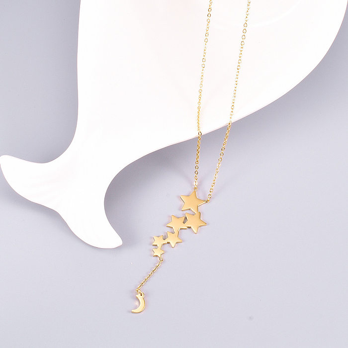 Simple Style Star Moon Stainless Steel Gold Plated Pendant Necklace 1 Piece
