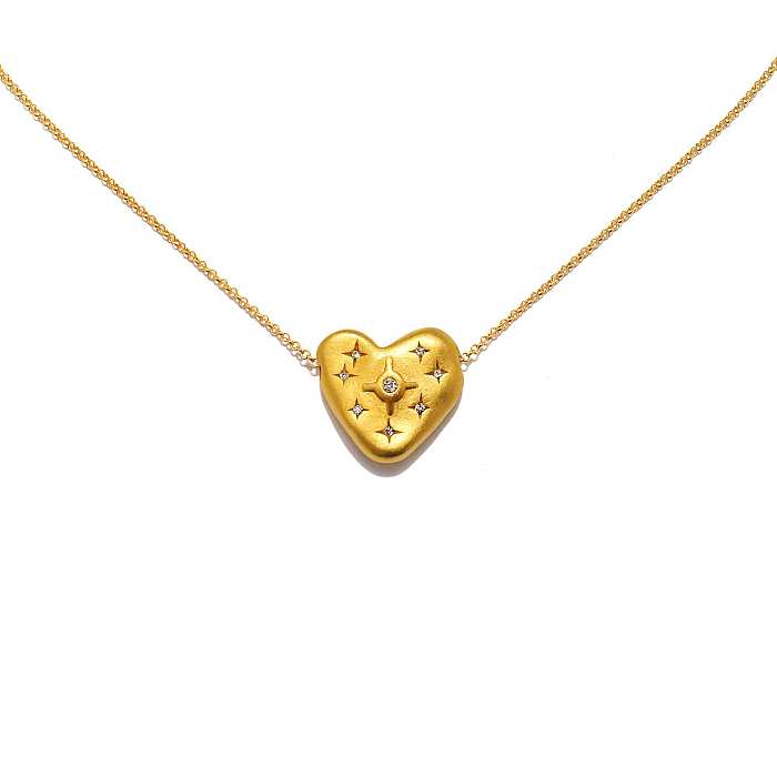Collier pendentif rétro en forme de cœur et de lune, en acier inoxydable, avec incrustation de Zircon plaqué or 18 carats