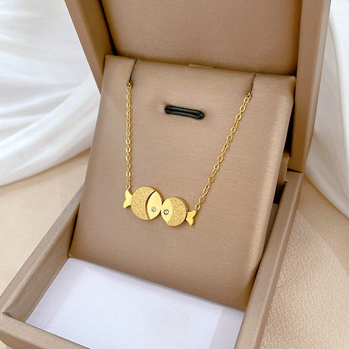 Wholesale Simple Style Fish Stainless Steel Gold Plated Rhinestones Necklace