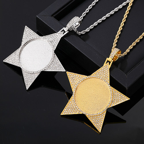 Hip-Hop Vintage Style Rock Pentagram Stainless Steel  Alloy Plating Inlay Zircon Gold Plated Silver Plated Pendant Necklace