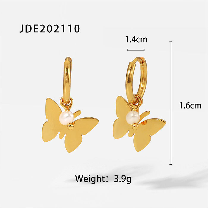 New Style 18K Gold Plated Smooth Butterfly Pearl Pendant Stainless Steel  Earrings