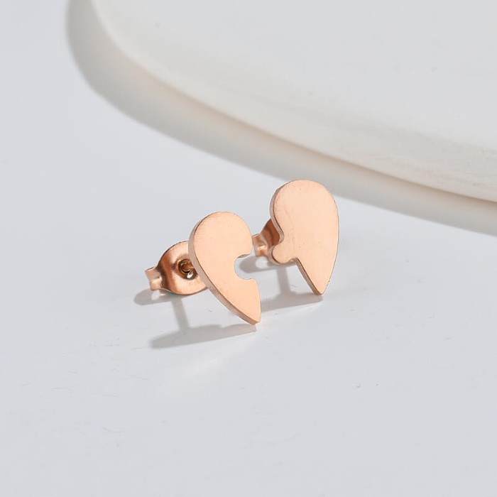 1 Pair Fashion Heart Shape Key Lightning Stainless Steel Plating Ear Studs