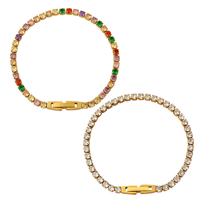 Bracelets en acier titane géométriques rétro incrustés de bracelets en acier inoxydable Zircon