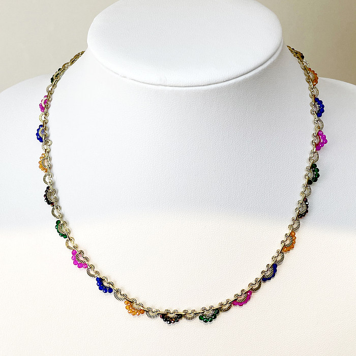 Großhandel: Einfache Halskette mit geometrischem Edelstahl und 14 Karat vergoldetem künstlichem Kristall