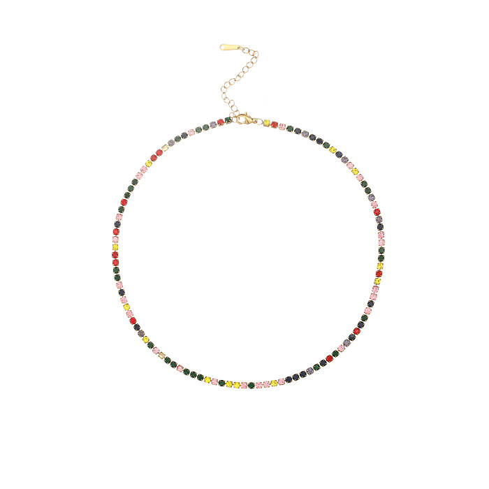 Casual Colorful Water Droplets Stainless Steel  Plating Inlay Zircon Gold Plated Necklace