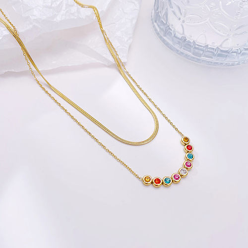 Sweet Color Block Stainless Steel  Plating Inlay Zircon Gold Plated Necklace