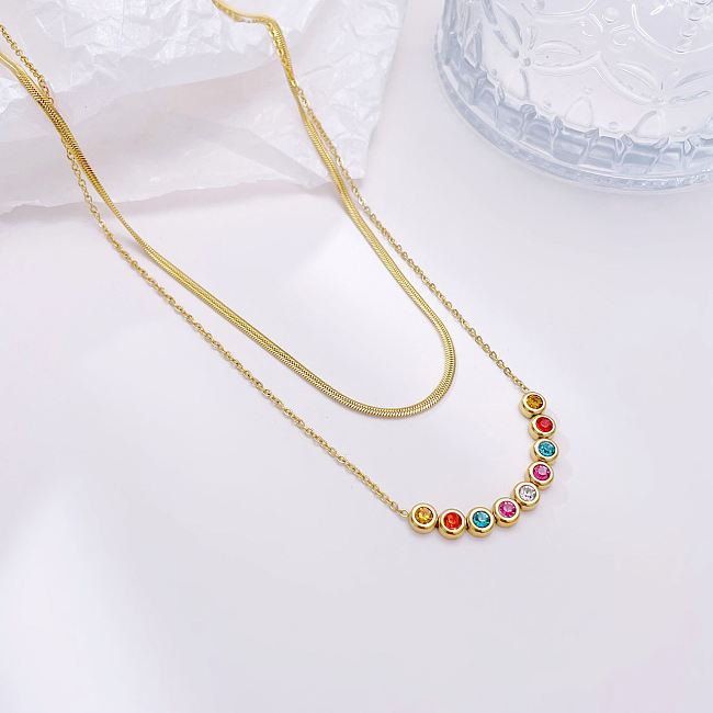 Süße Farbblock-Halskette mit Edelstahlbeschichtung und Zirkon-Vergoldung