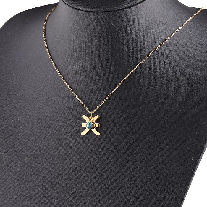 Gold Twelve Constellations Stainless Steel  Necklace Lucky Birthstones Necklace