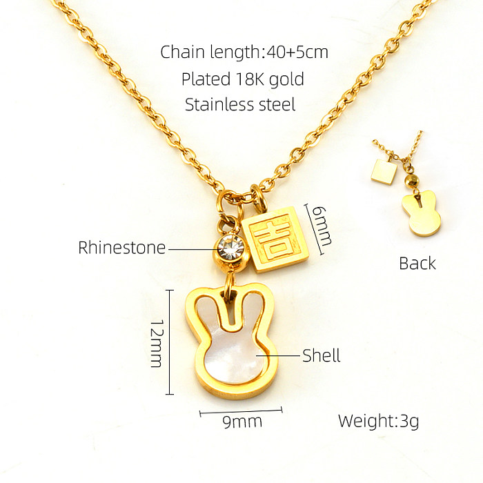 Cute Modern Style Rabbit Word Stainless Steel  Plating Inlay Rhinestones 18K Gold Plated Pendant Necklace