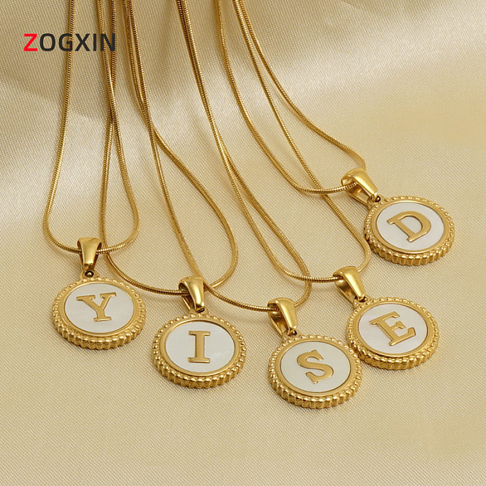 Fashion Letter Stainless Steel Inlay Shell Pendant Necklace 1 Piece