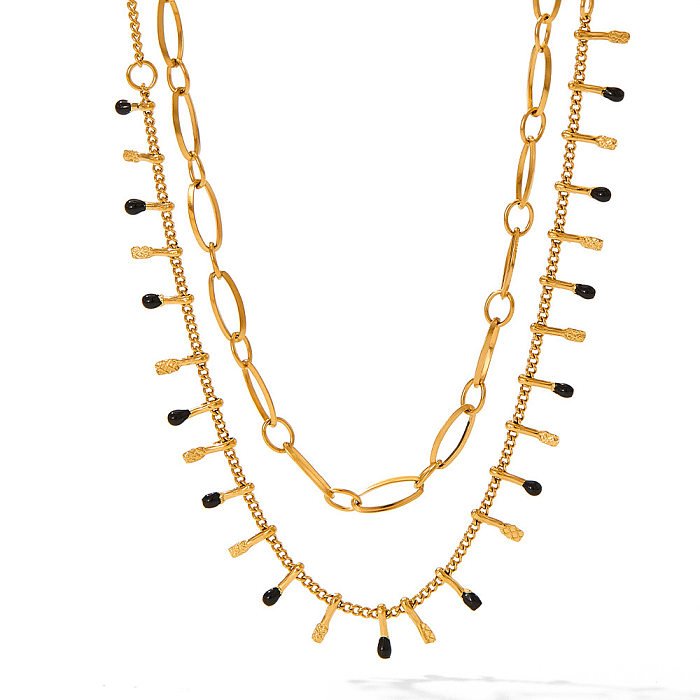 Retro-Rhombus-Emaille-Halsketten mit mehreren Lagen