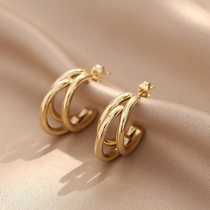 1 Pair Simple Style Solid Color Plating Stainless Steel  14K Gold Plated Ear Studs