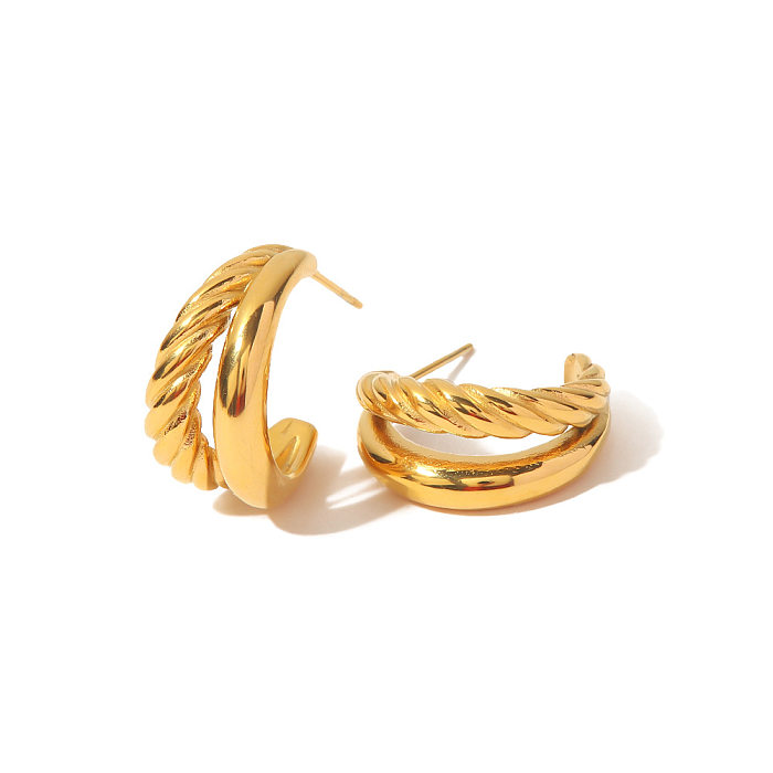 Brincos de orelha geométricos de aço inoxidável banhados a ouro da moda, 1 par