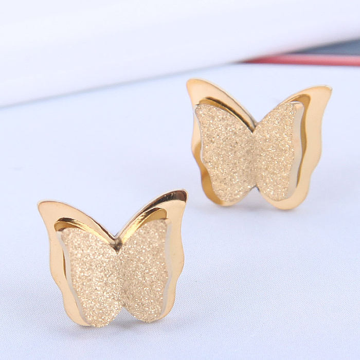 Boucles d'oreilles papillon en acier inoxydable, mode coréenne, bijoux en gros